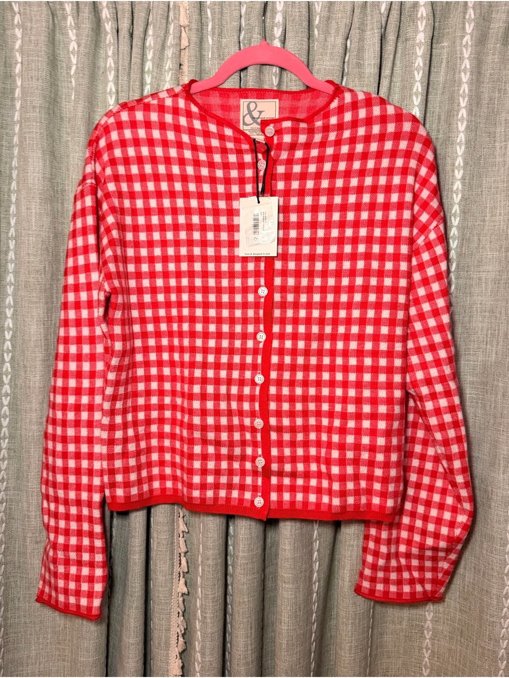 NWT Red Gingham Button-Up Cardigan